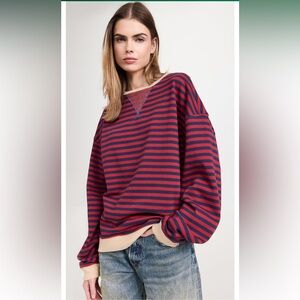 We The Free Navy and Red Striped Crew Sweater
